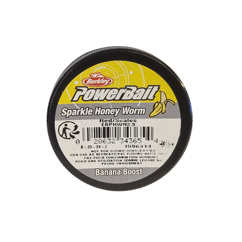 Köp PowerBait Honey Worm 25mm - Red/Scales (Banana Boost) på MiEKO!