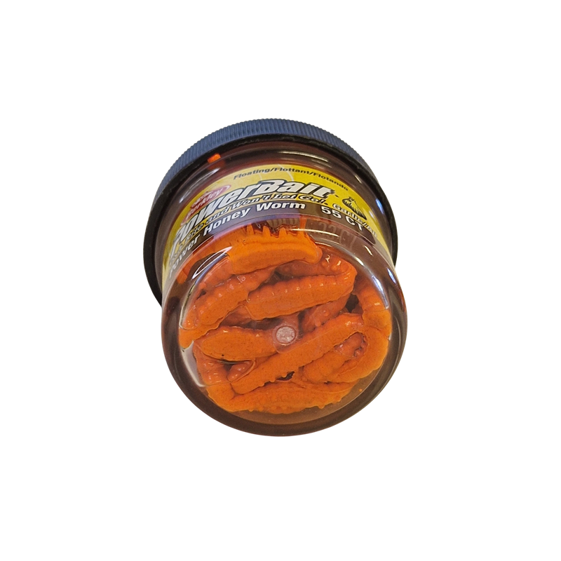 Köp PowerBait Honey Worm 25mm - Orange (Garlic) på MiEKOfishing.se!