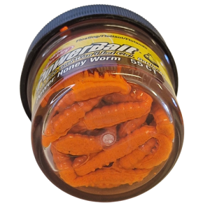 Köp PowerBait Honey Worm 25mm - Orange (Garlic) på MiEKOfishing.se!