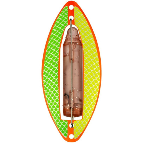 Köp Wiggler Muskus Blinkpirk 81mm - ORANGE Grön/Gul på Miekofishing.se