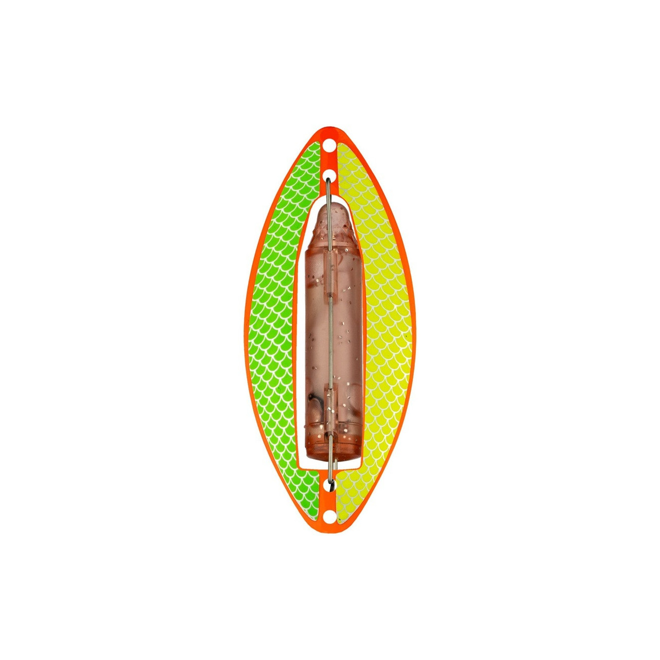 Köp Wiggler Muskus Blinkpirk 81mm - ORANGE Grön/Gul på Miekofishing.se