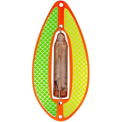 Köp Wiggler Muskus Blinkpirk 98mm - ORANGE Grön/Gul på Miekofishing.se