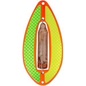 Köp Wiggler Muskus Blinkpirk 98mm - ORANGE Grön/Gul på Miekofishing.se