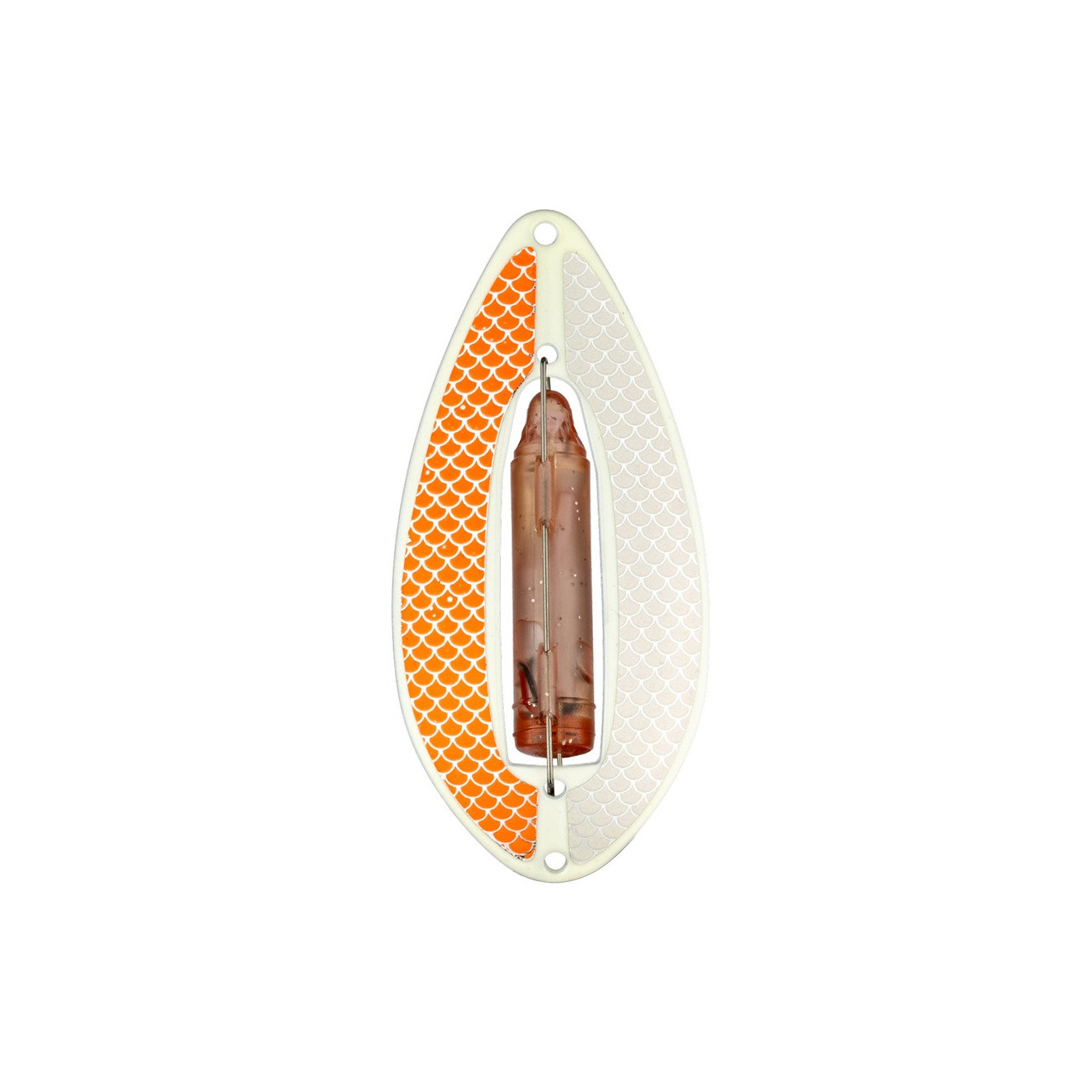 Köp Wiggler Muskus Blinkpirk 98mm - GLOW Orange/Vit på Miekofishing.se