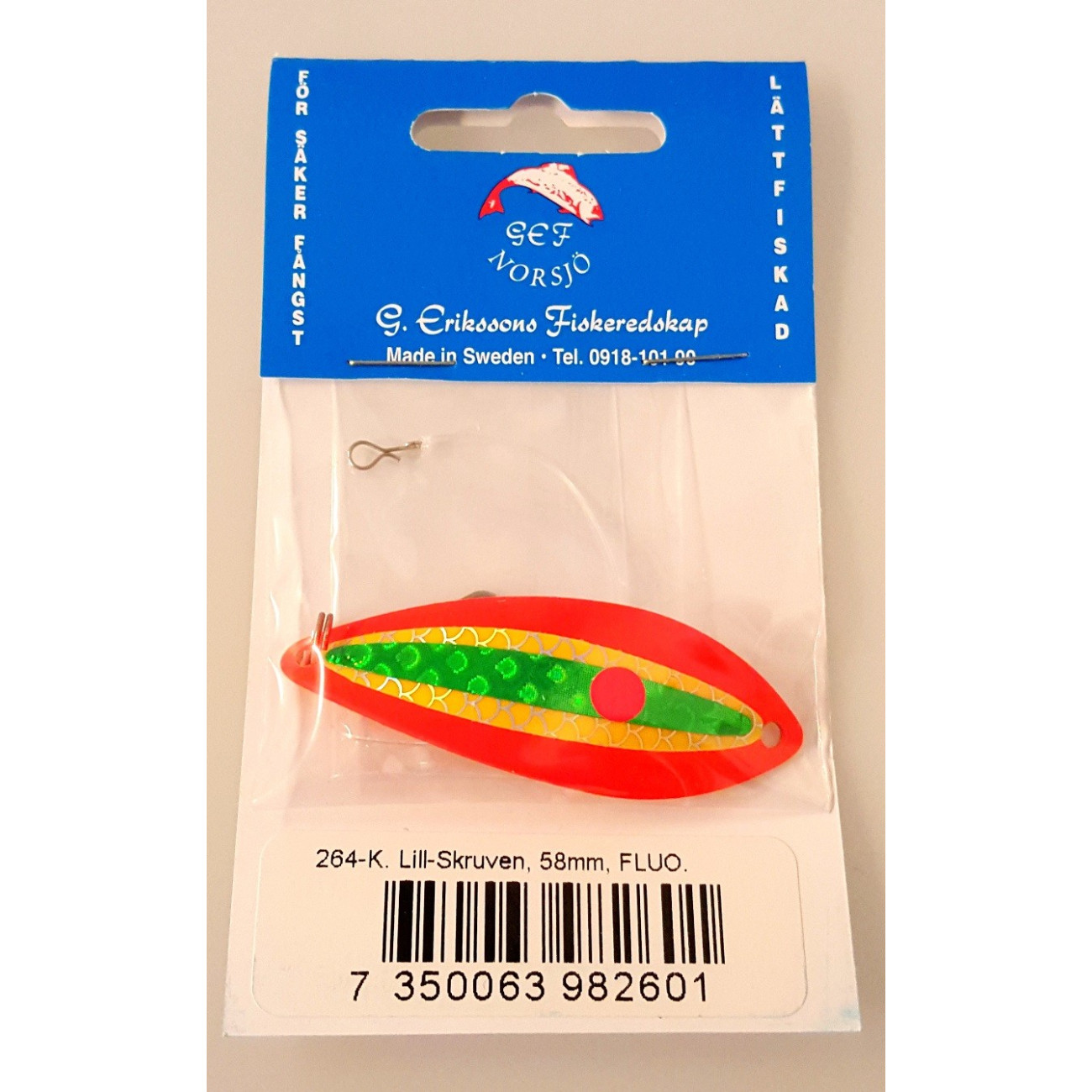 Köp 264-K LILL-SKRUVEN 68mm FLUO ORANGE Gul/Grön på MiEKOfishing.se!